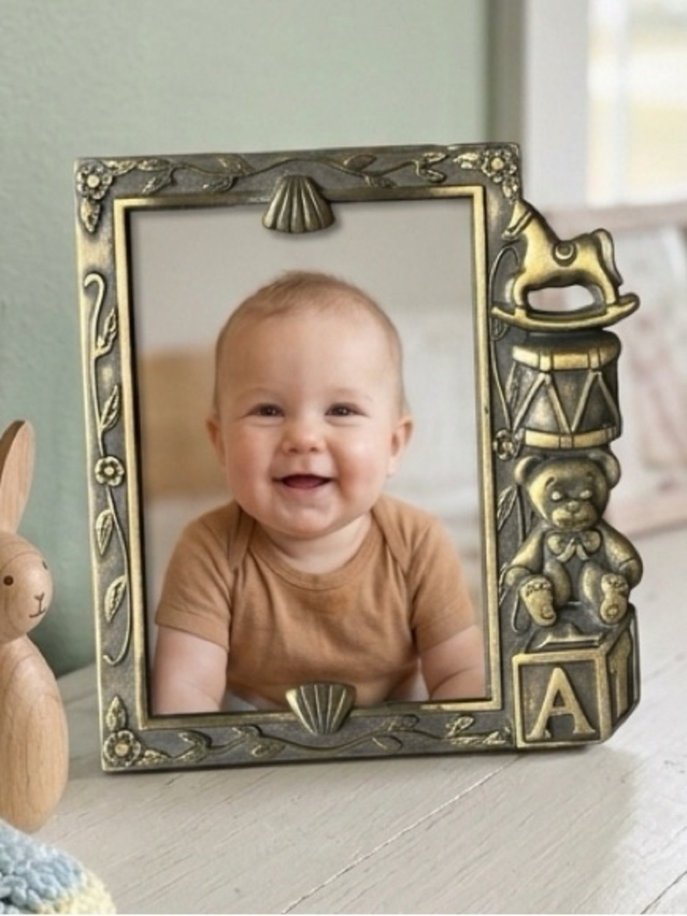 Vintage Brass Tone Miniature Baby Theme Frame